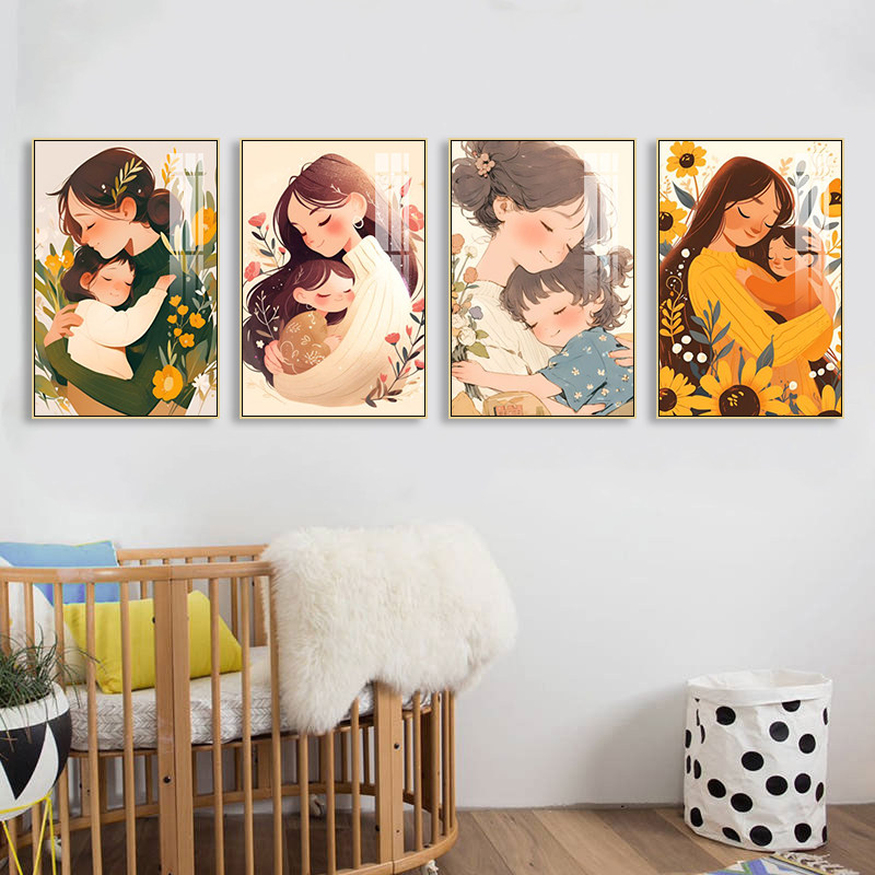 母婴室月子中心母爱装饰画婴儿用品店挂画儿童房妈妈抱着孩子壁画