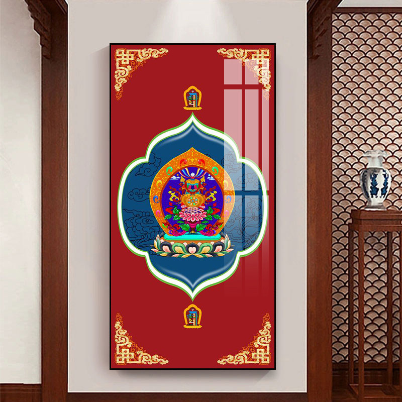 西藏吉祥八宝装饰画藏族十相自在藏式花纹挂画客厅民宿酒店壁画