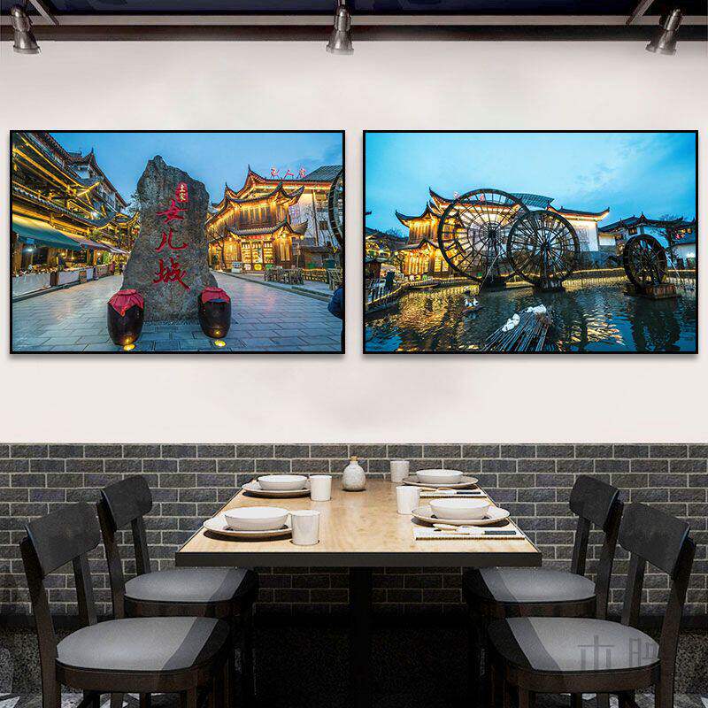 中式湖北黄鹤楼风景画武汉长江大桥建筑挂画饭店餐厅酒店装饰画