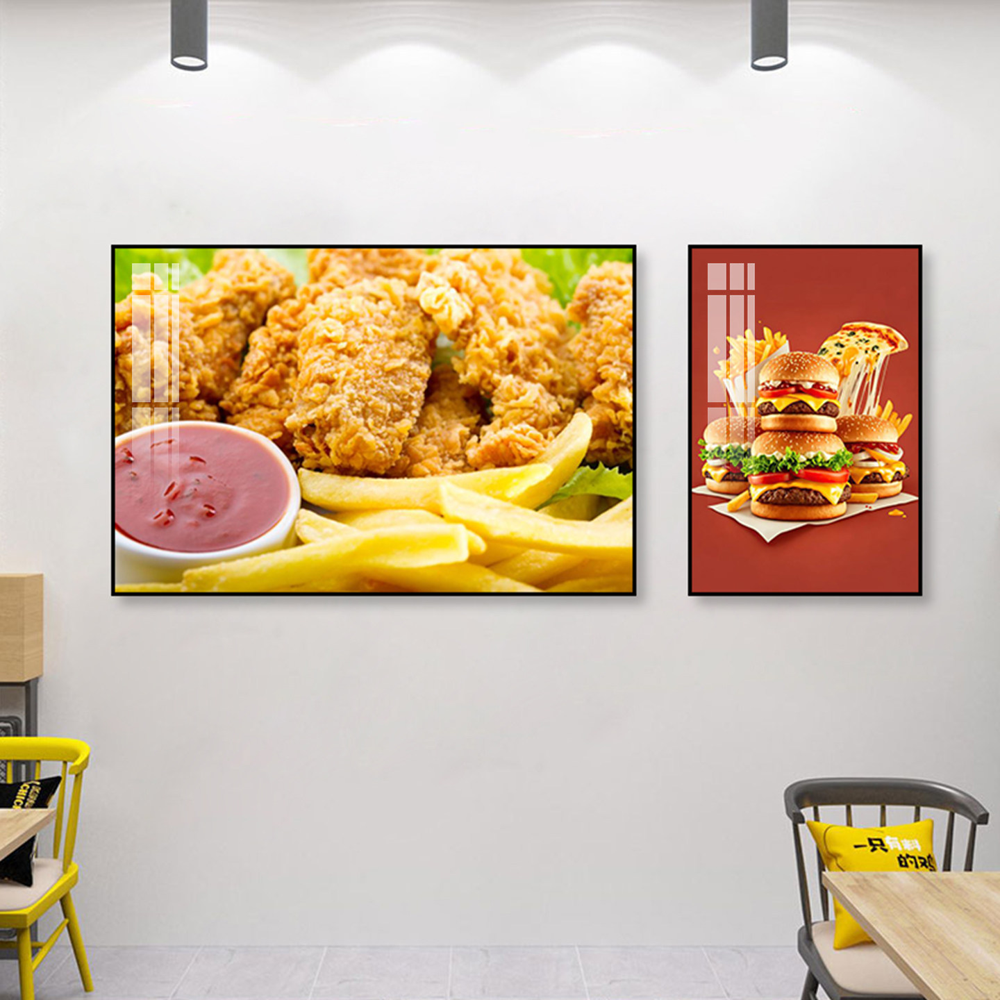 炸鸡汉堡装饰画西式快餐店薯条鸡翅美食挂画网红门店前台氛围壁画