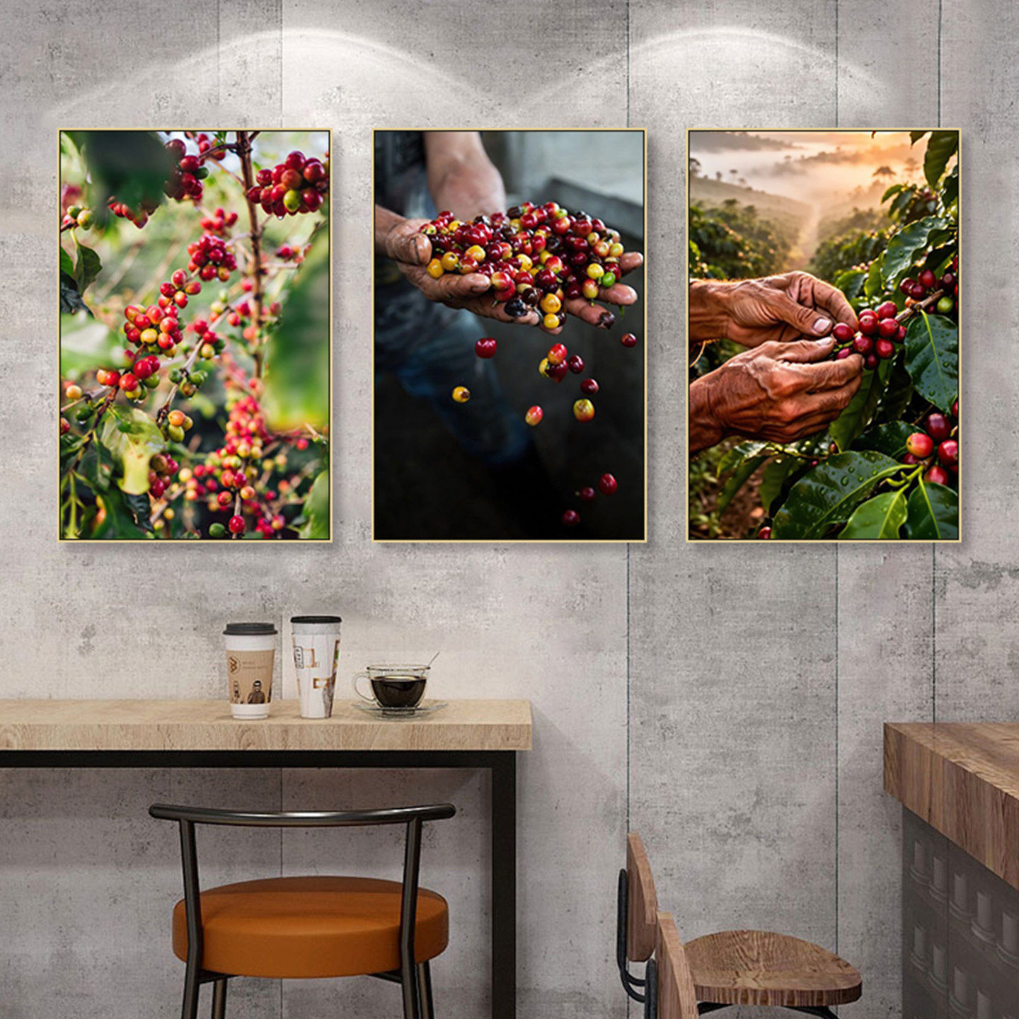 果实采摘挂画工业风现代风咖啡豆装饰画奶茶店咖啡厅氛围布置壁画