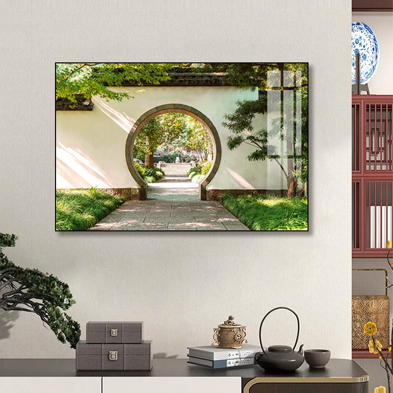 小红书爆款中式挂画江南苏州园林圆门风景壁画网红餐厅茶室装饰画