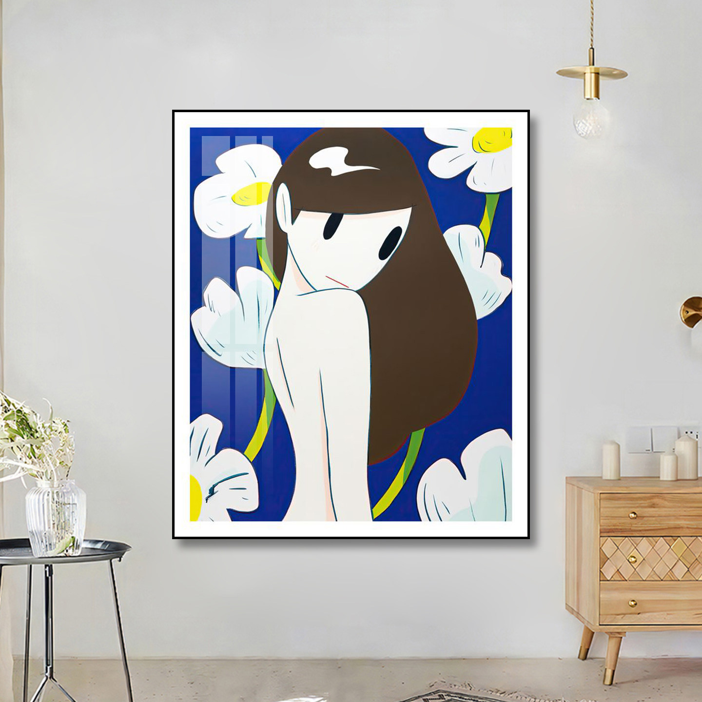 天野健风插画系列艺术挂画女孩与猫咪创意壁画家居北欧风装饰画