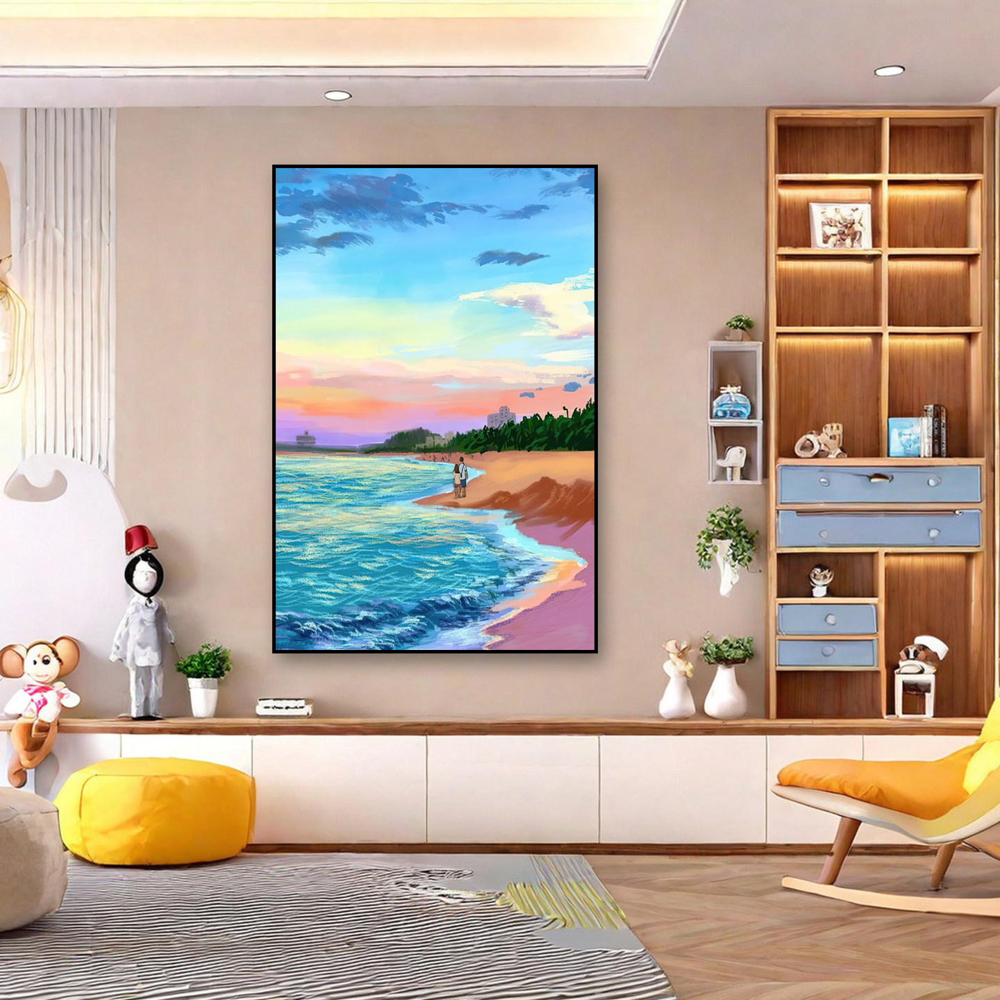 海边沙滩油画挂画客厅餐厅情侣卧室壁画ins风系风景装饰画