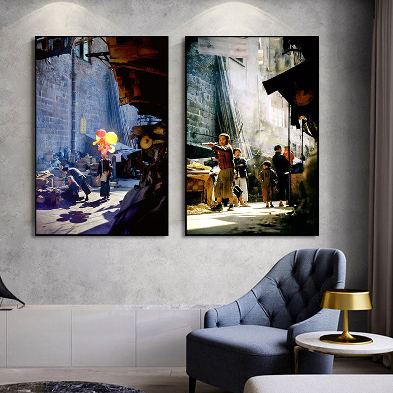 何藩彩色摄影作品老香港照片装饰画街景建筑挂画港式餐厅氛围壁画