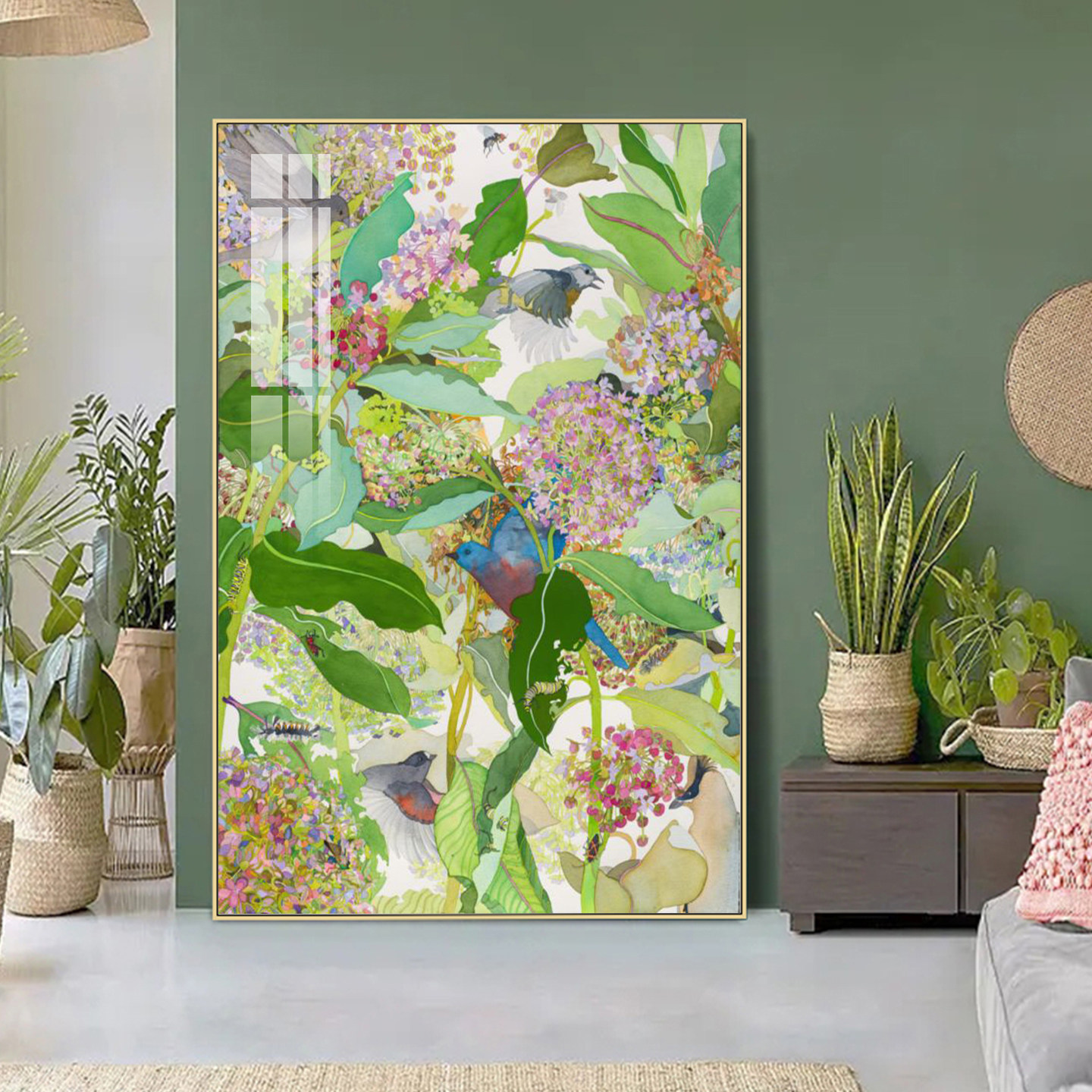 热带植物叶子手绘风装饰画客厅女生卧室绿色北欧挂画花卉风景壁画