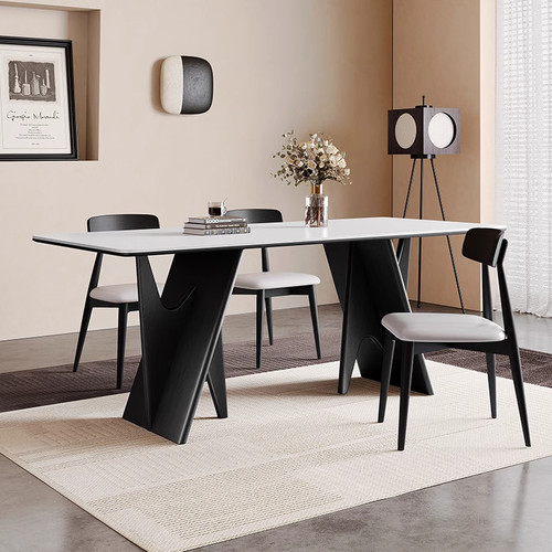 美式复古实木岩板餐桌