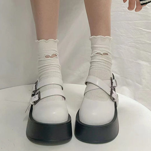 白色厚底玛丽珍大头鞋圆头少女鞋