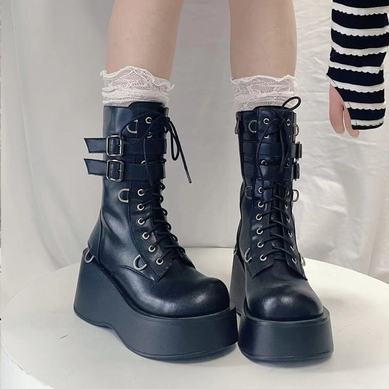 y2k亚文化中筒靴原宿厚底大头靴