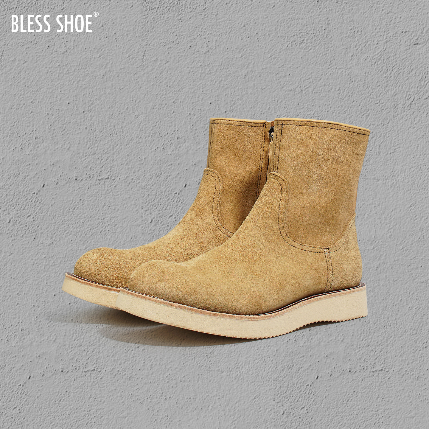 BLESSSHOE固特异工艺真皮机车靴