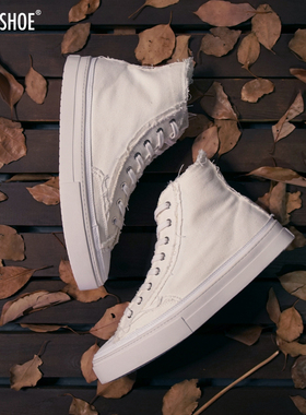 BLESS SHOE RAG 纯白限定 白色高帮帆布鞋手工破烂飞边鞋休闲