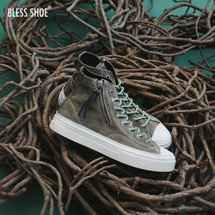 SHOE 麂皮真皮拉链高帮休闲鞋 MILITARY 军事风格 手工制作 BLESS