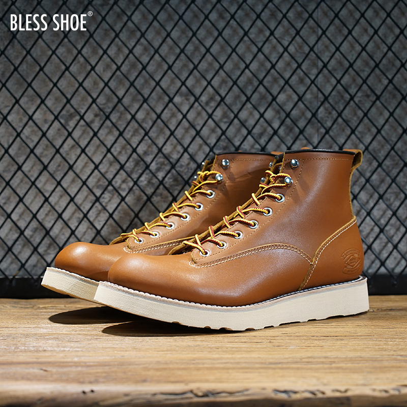 固特异牛皮圆头靴复古风马丁靴