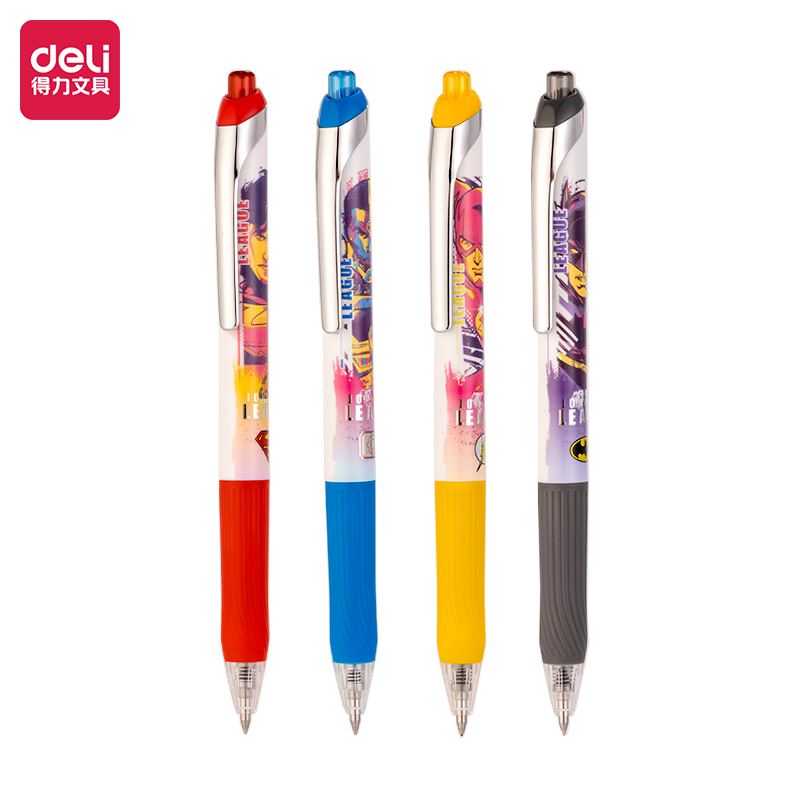 得力S88-G正义联盟按动中性笔0.5mm臻顺滑黑色子弹头速干碳素笔