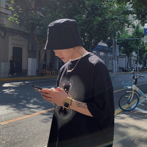 黑色防晒男士户外休闲ins渔夫帽