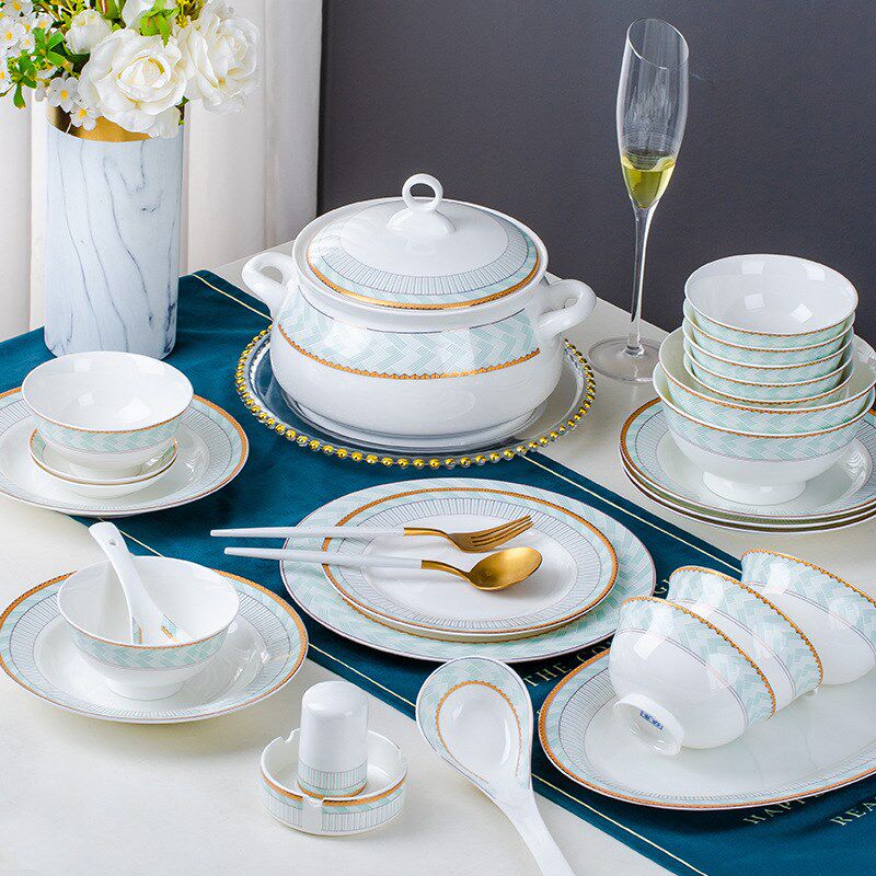 速发手工用奢素雅骨瓷陶瓷餐具碗盘勺筷鱼盘汤煲自由配搭家庭实轻