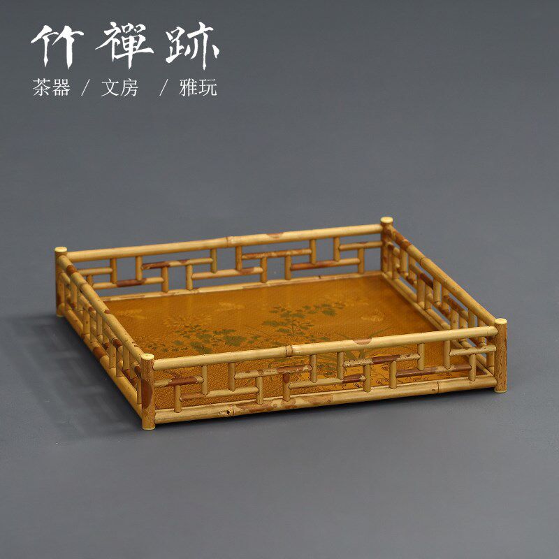 速发竹禅迹湘妃本色收纳盘 漆画工艺名家制作兰花图案文盘奉茶盘