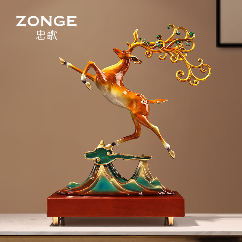 速发纯铜鹿摆件电视柜酒柜新中式居公室搬家礼物创意客厅家办软装