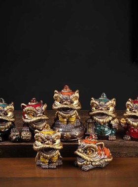 速发招财陶瓷醒狮摆狮家居客宠玄关萌厅小舞狮南件开业送礼国潮风