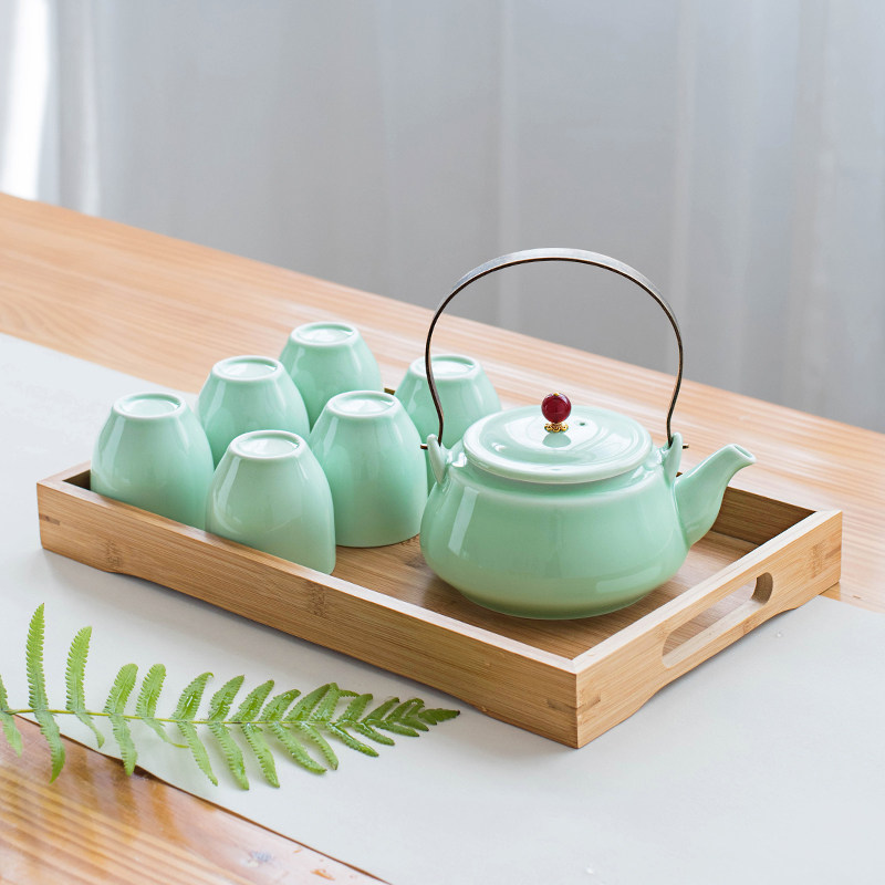 速发青瓷提梁壶家用泡茶壶茶杯茶盘套装大号过滤办公酒店茶具凉茶