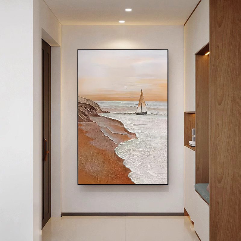 速发现代简约客厅装饰画海浪手绘立体油画抽象肌理感沙发背景墙挂