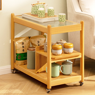 速发可移动实几茶桌客厅家用茶台轻奢小璃型茶木台玻户卧室坐地
