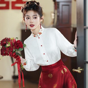 速发衣风配马面裙上衣结婚长袖秋冬刺绣改良汉服衬领立国新中式