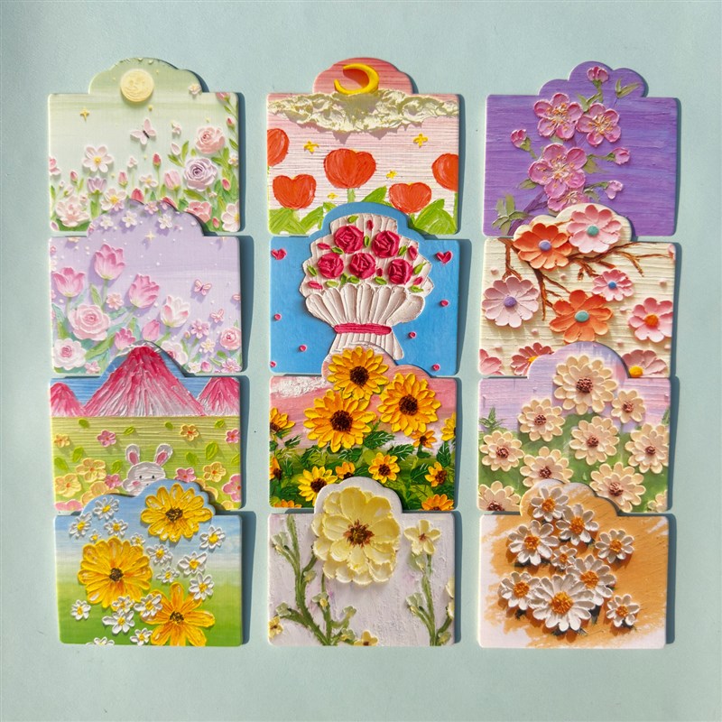 速发6张插画手绘风通用高级感生日贺卡油画风祝福感谢卡小卡片