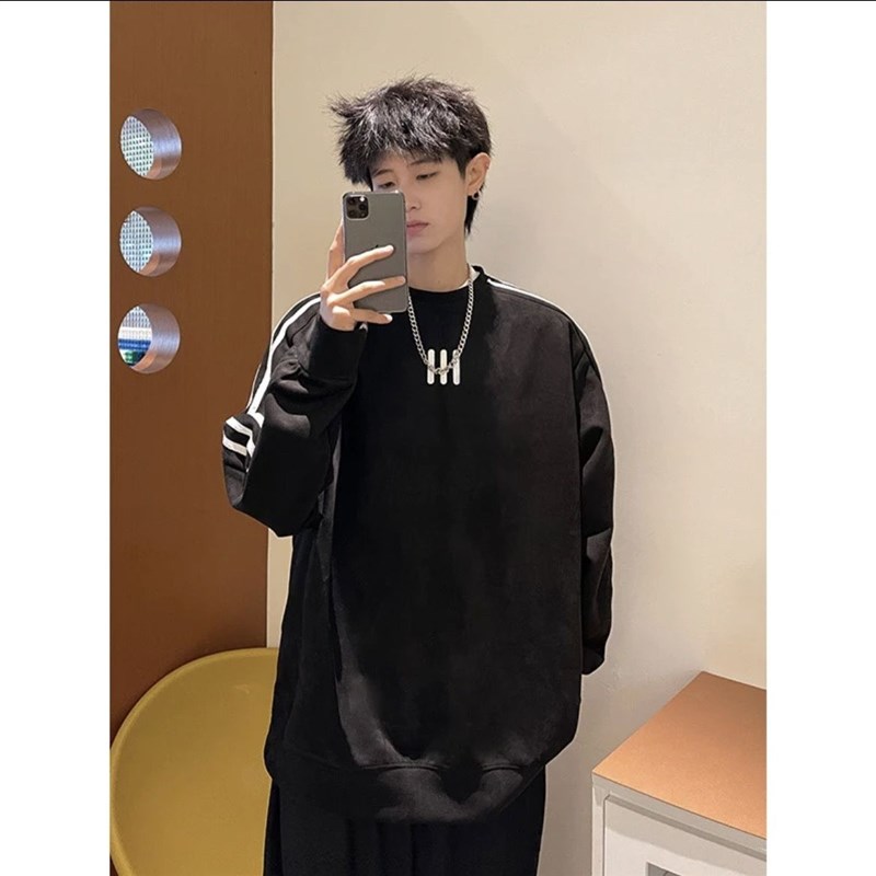 速发春秋百风卫衣男士刺绣美式复古搭休闲长袖圆领梅紫色上衣宽松