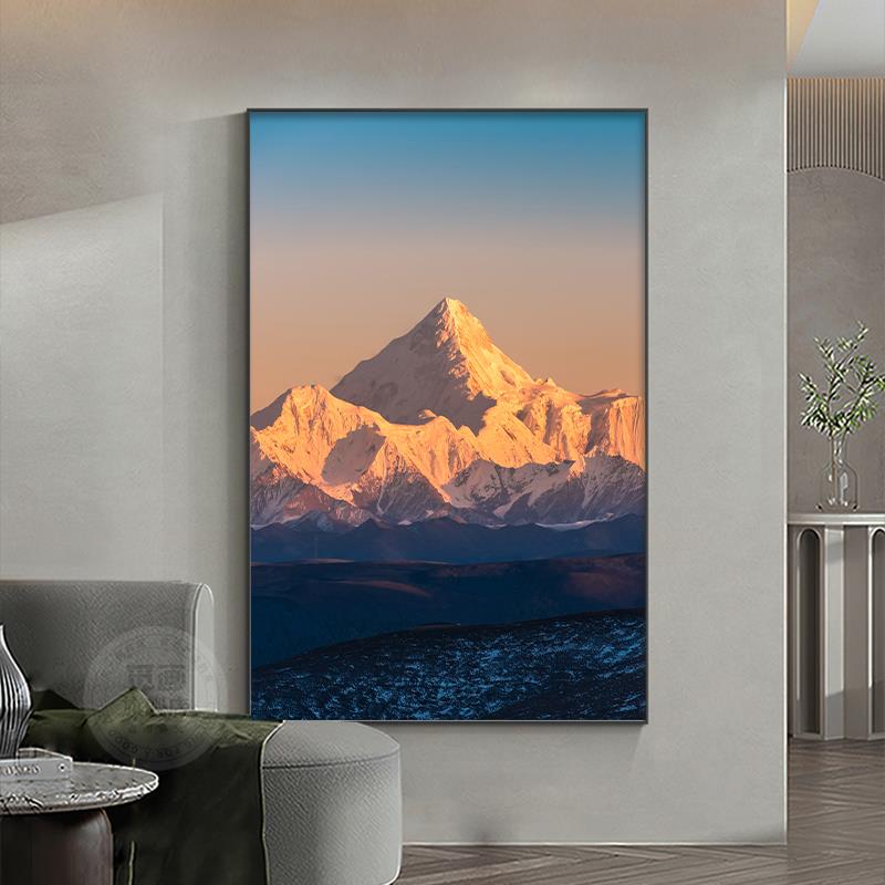 速发贡嘎雪山风景装饰画日照金山客厅沙发大幅壁画走廊玄关发光挂
