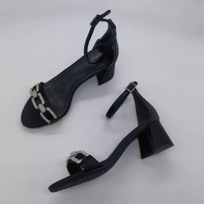 STELLALUNA中跟水钻扣羊皮圆头