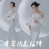 速发孕妇服照影楼尾题服装 白色高级拖主礼拍孕妇照片衣服 展会新款