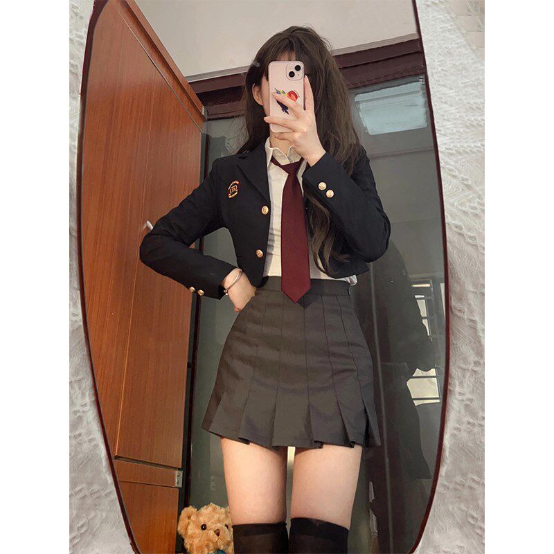 速发学院风jk制服套装开春季韩系外套半身短裙小个子穿搭一整套