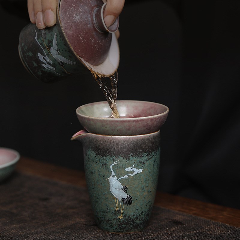 速发手工复古窑变夫彩仙鹤公道杯大号陶瓷公杯分茶器匀杯功具茶焕