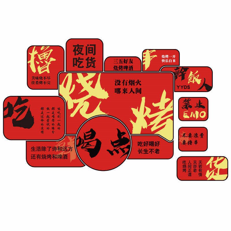 速发烧烤饭店墙面装饰贴纸清场景布置火锅工业创意氛围酒吧壁画背