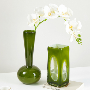 速发法式厅古琉璃花瓶橄榄绿水培吊钟马醉木蝴蝶兰插花摆件客复高