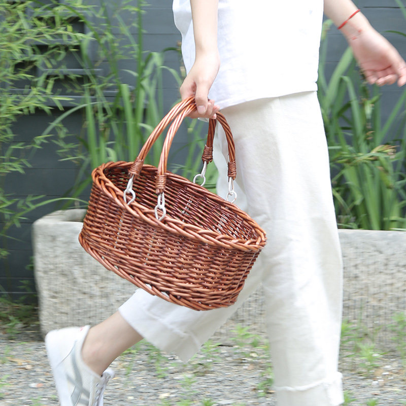速发藤编手提篮采摘篮子旅游度假野餐篮手提篮竹篮子水果篮礼品筐