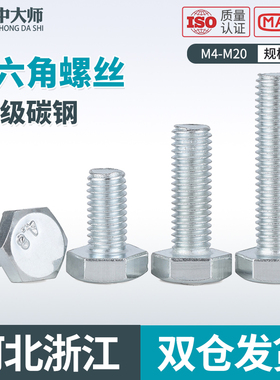速发M4M5M6M六M10铁外8角螺丝GB0平头外六角六钉六角螺栓螺角头螺