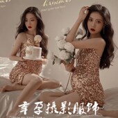 速发影楼孕咪服装 性感亮片大服孕妈妇礼肚照摄影艺术拍照衣服 时尚