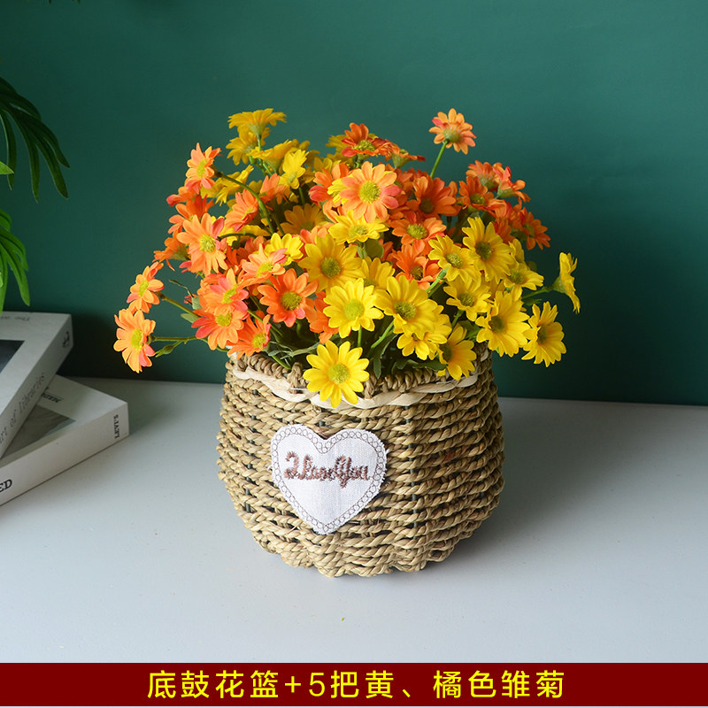 速发手工草编花篮藤编装饰篮子客厅插花编织花摆干燥花篮件创意多