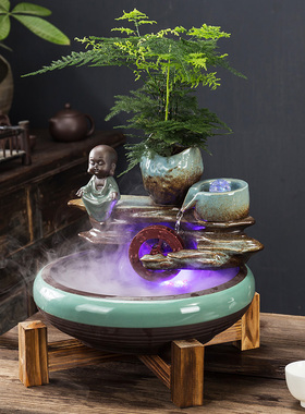 速发招财流水摆件循环水客厅泉置装饰禅意茶室布居办公室桌面喷家