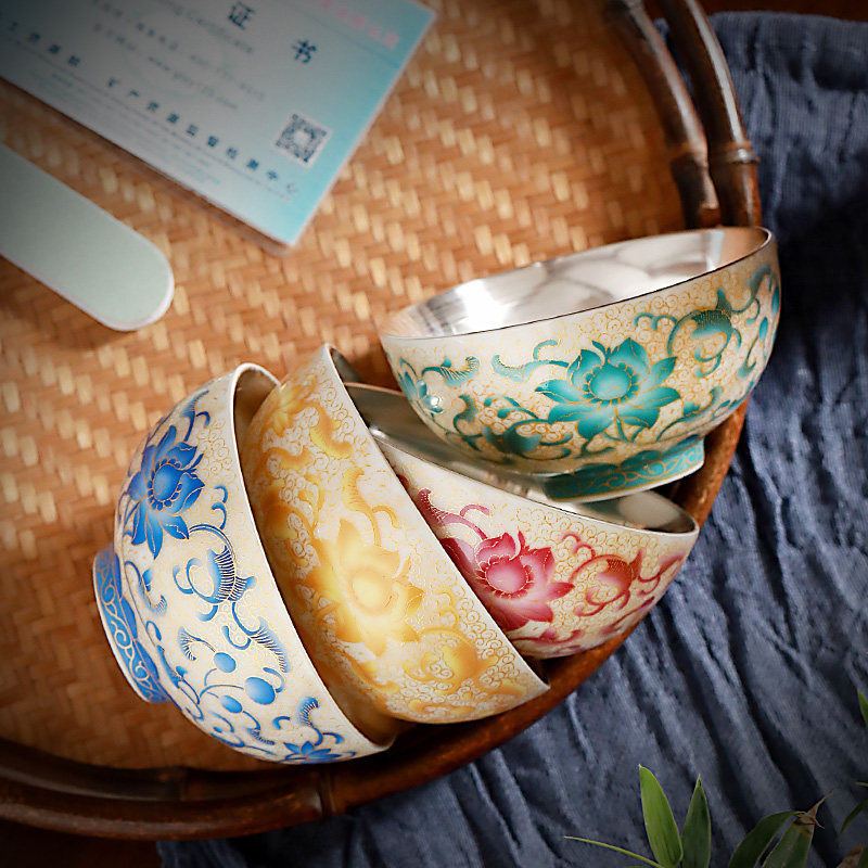 速发彩杯子银茶杯茶碗陶瓷功夫茶具内胆鎏银茶杯主人杯品茗杯