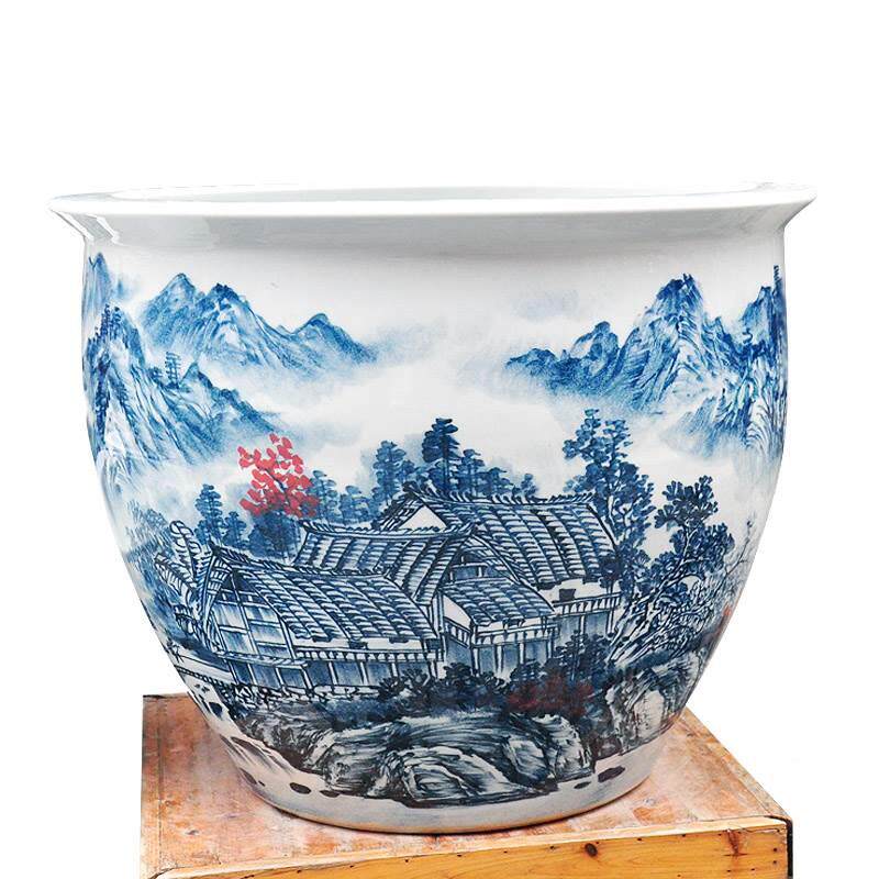 速发l王斌作品有证景龟德镇陶瓷鱼缸乌缸书缸树画盆有收书藏价值