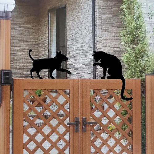 速发金属猫围栏装饰艺术黑猫花园栅栏屋顶装饰猫剪影户外庭院铁艺