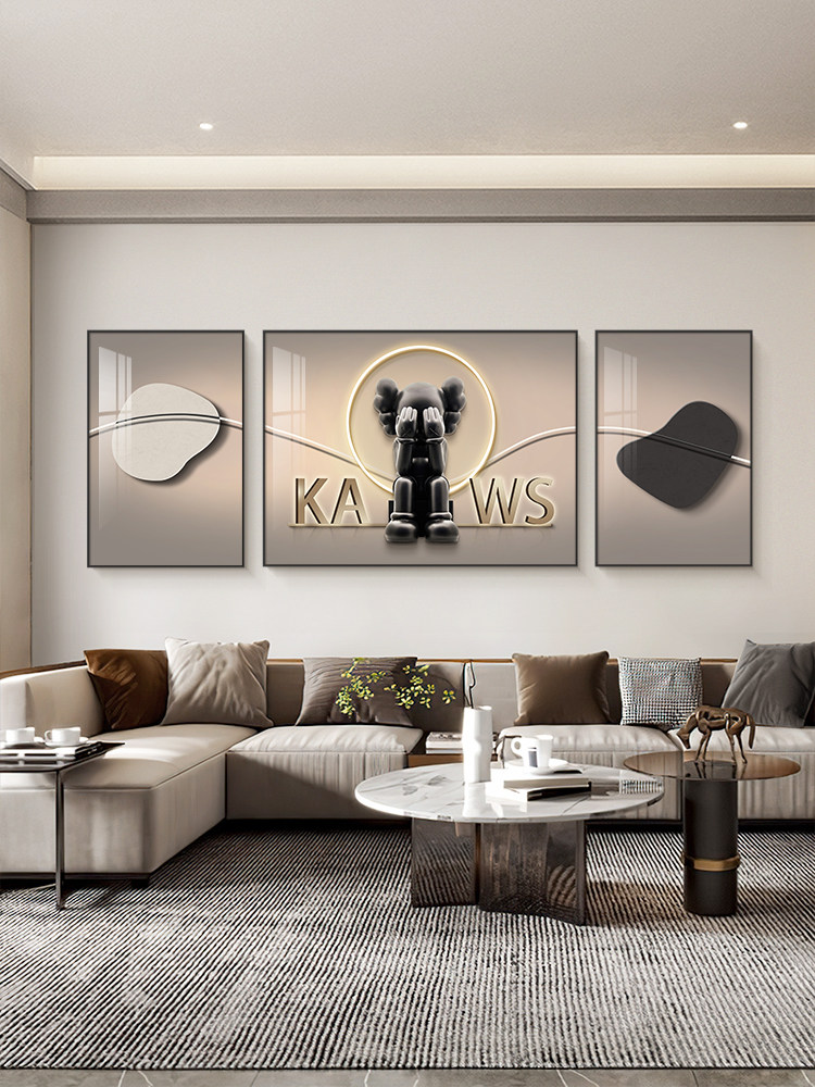 速发kaws挂饰客墙装画画简约高级感三联壁画沙发背景厅挂画熊