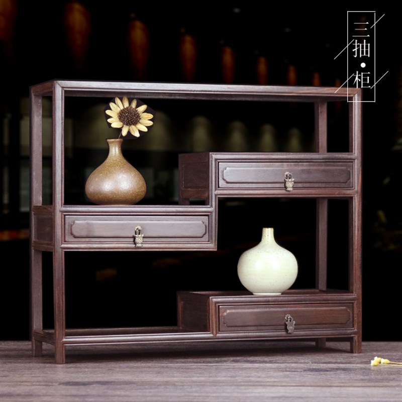速发老挝红酸枝小柜子茶壶古玩展示架博古架收纳柜储物柜茶水柜多