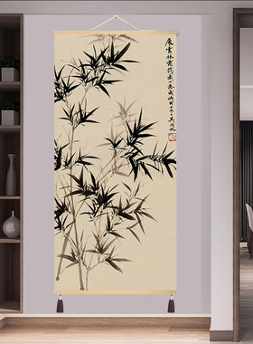 速发新艺工梅兰竹菊式笔仿古画装饰画壁画竖版背景墙壁画玄关布中