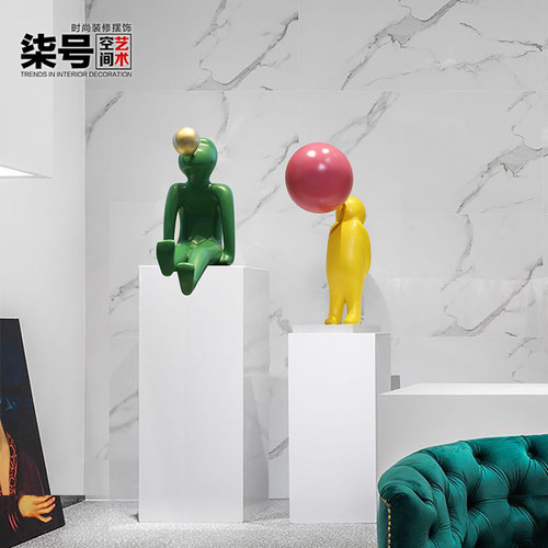 速发吹泡泡雕塑现代简约抽象人物摆件创意酒店大堂客厅装置艺术品