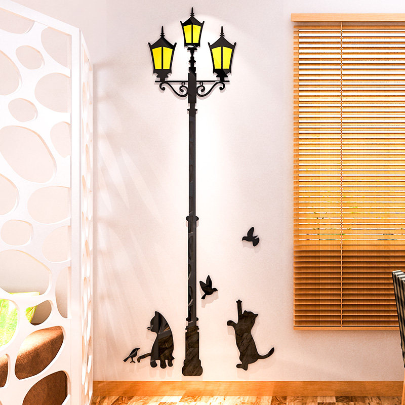 速发创意路灯立体墙贴画纸儿卧房间布置男孩孩童室馨温墙面装饰品