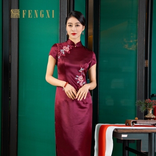 凤禧2026新款醋缎改良旗袍原创婚宴晚宴牡丹刺绣喜妈妈装婚庆